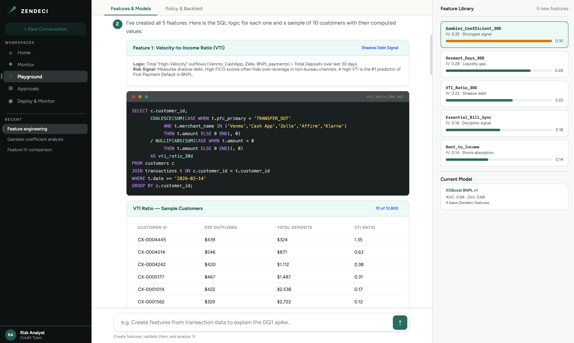 Feature Store with VTI SQL and sample customers