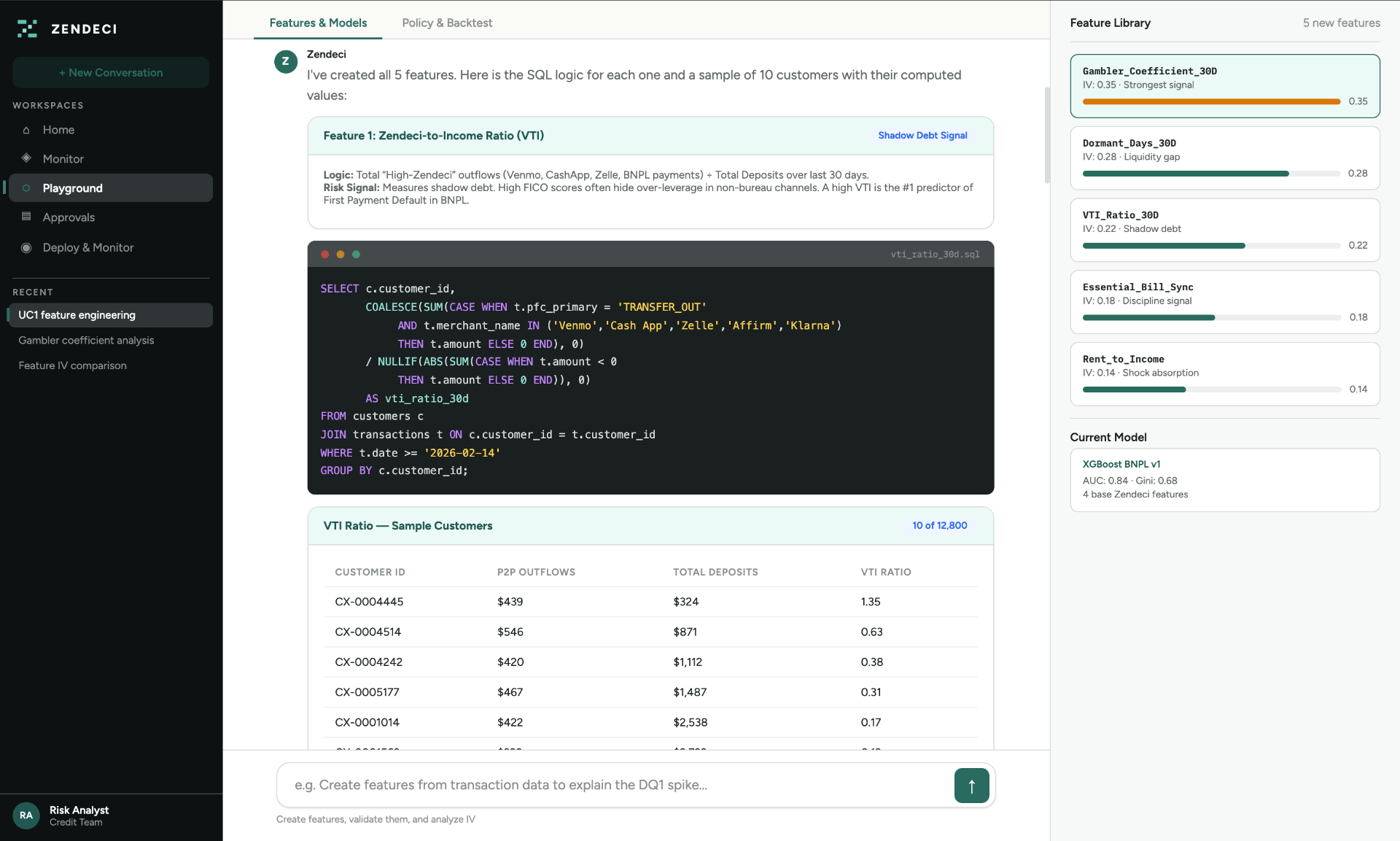 Feature Store with VTI SQL and sample customers